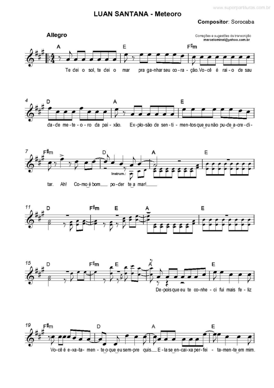 Partitura da música Meteoro