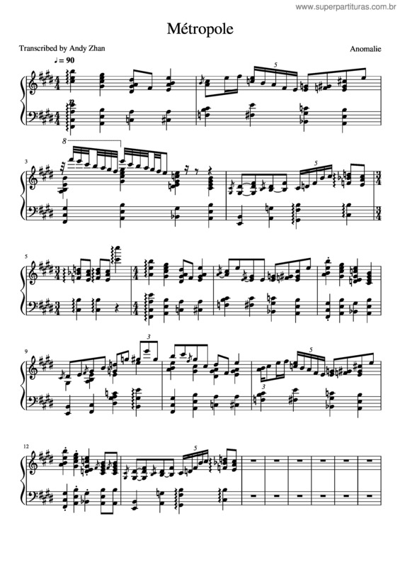 Partitura da música Métropole