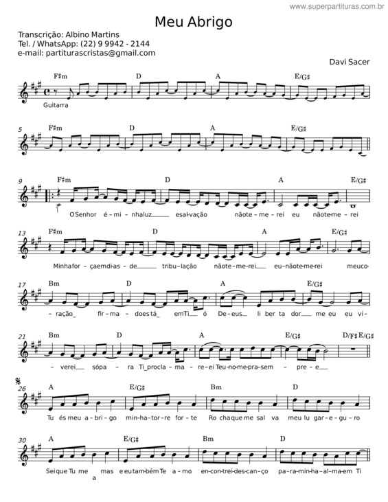 Partitura da música Meu Abrigo – Davi Sacer