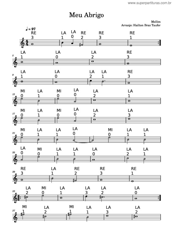 Partitura da música Meu Abrigo – Melim v.2