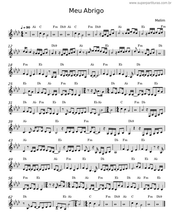 Partitura da música Meu Abrigo – Melim v.3