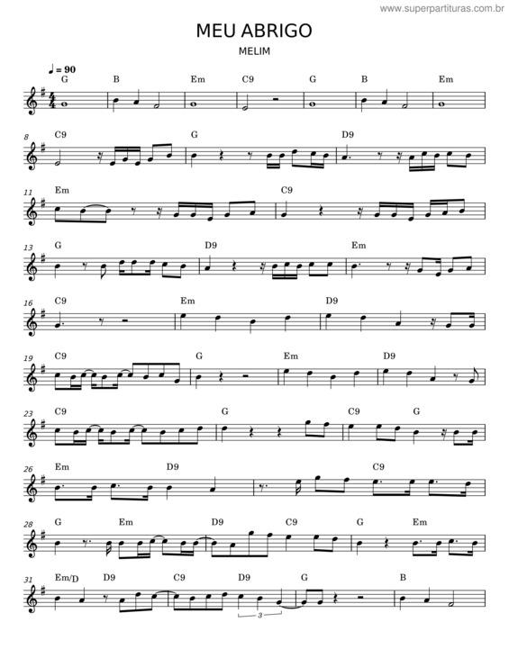 Partitura da música Meu Abrigo – Melim v.5