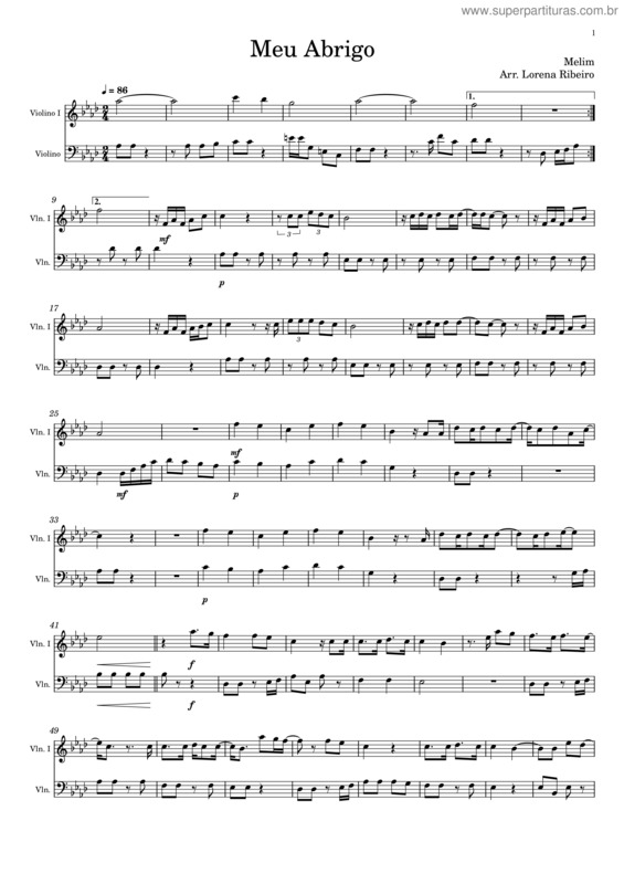Partitura da música Meu Abrigo – Melim v.6