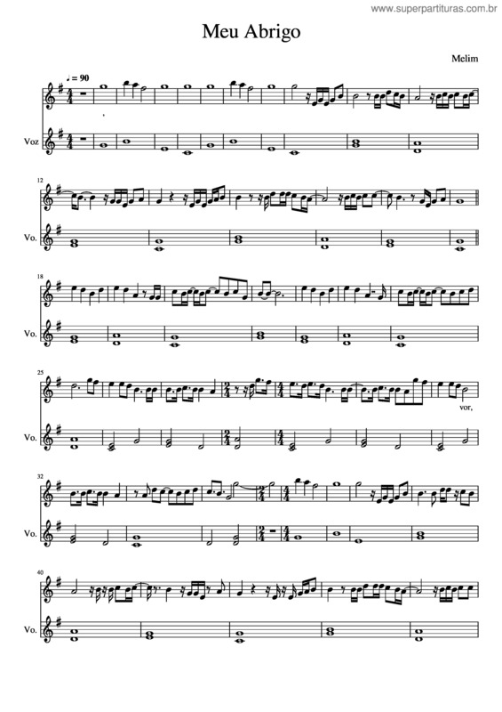 Partitura da música Meu Abrigo  Partitura