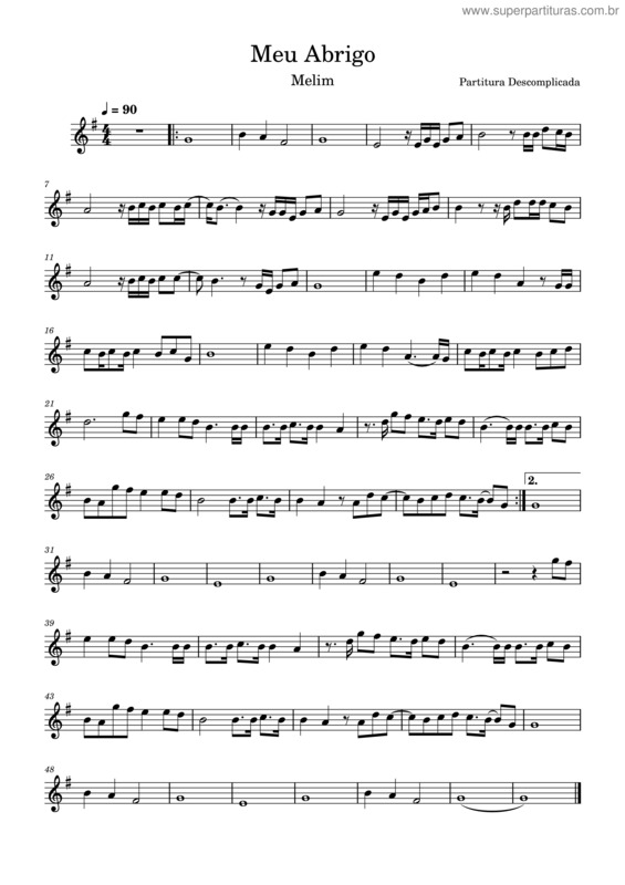 Partitura da música Meu Abrigo–Descomplicada – Gluizfelype