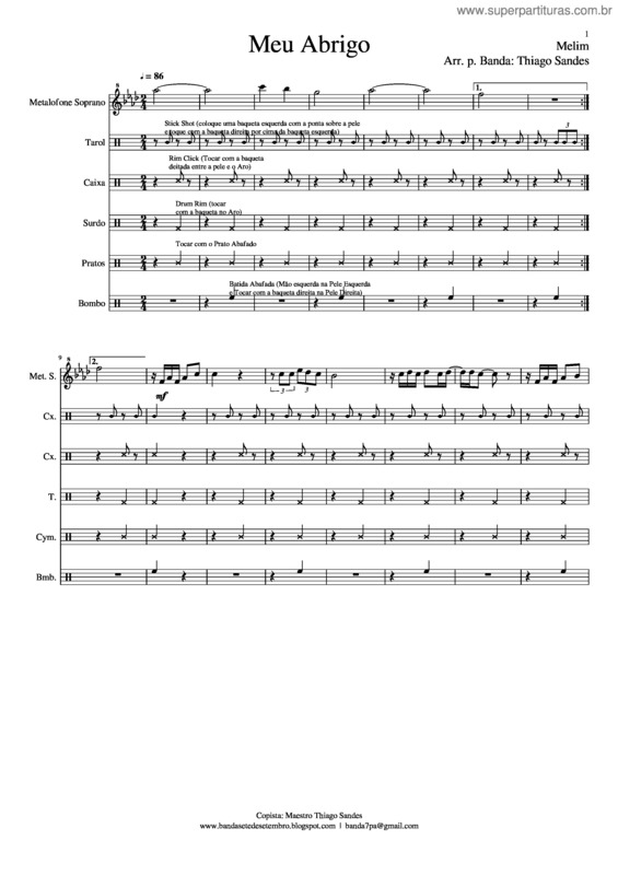 Partitura da música Meu Abrigo Percussao
