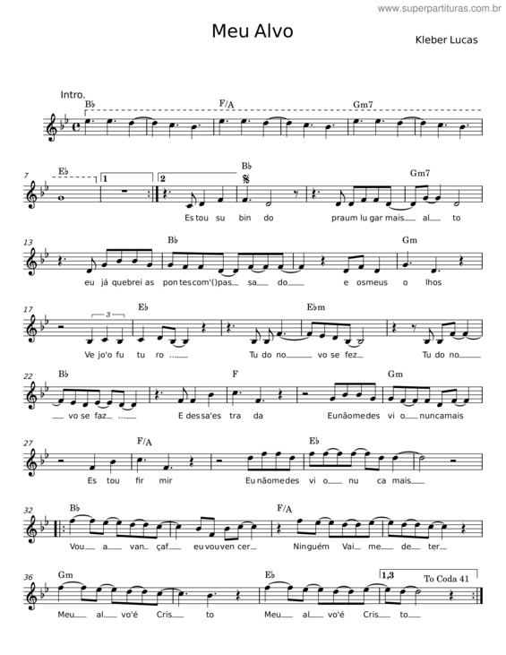 Partitura da música Meu Alvo – Kleber Lucas