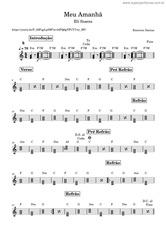 Partitura da música Meu Amanhã – Eli Soares