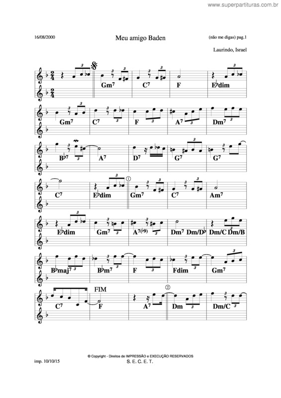 Partitura da música Meu Amigo Baden