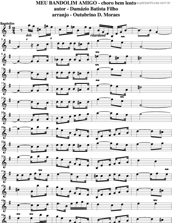 Partitura da música Meu Bandolim Amigo