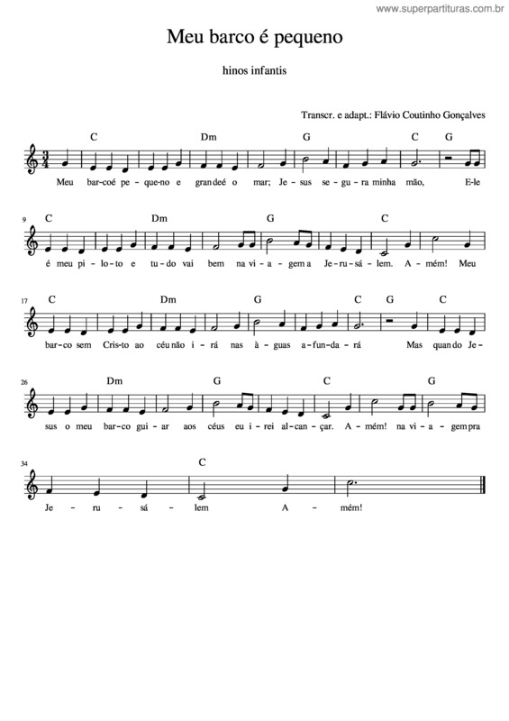 Partitura da música Meu Barco É Pequeno