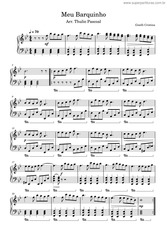 Partitura da música Meu Barquinho – Giselli Cristina