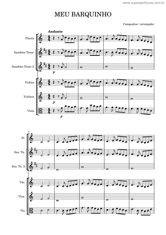 Partitura da música Meu Barquinho – Unknown Author