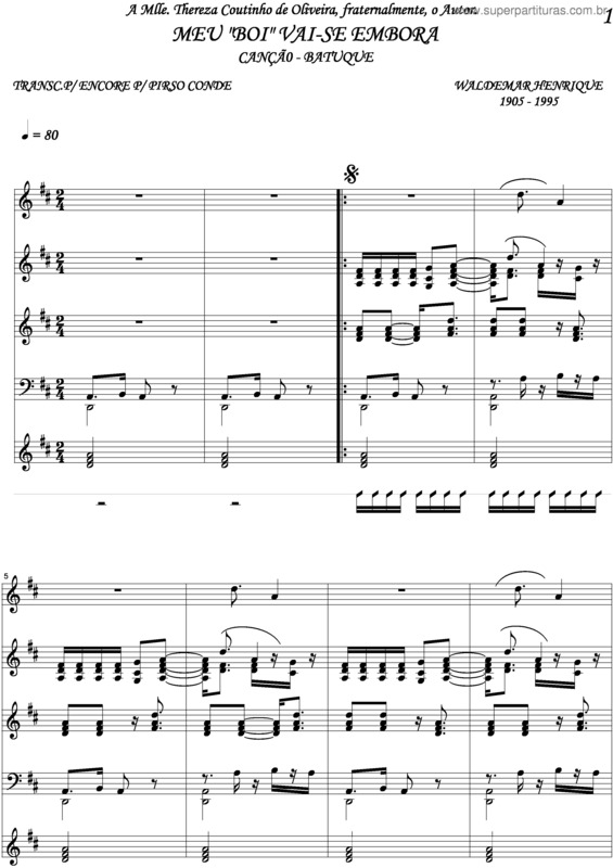 Partitura da música Meu Boi Vai-Se Embora