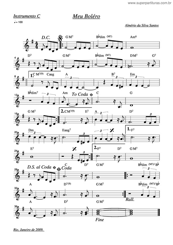 Partitura da música Meu Boléro v.2