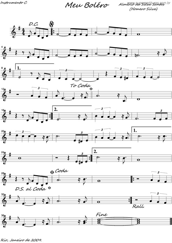 Partitura da música Meu Boléro