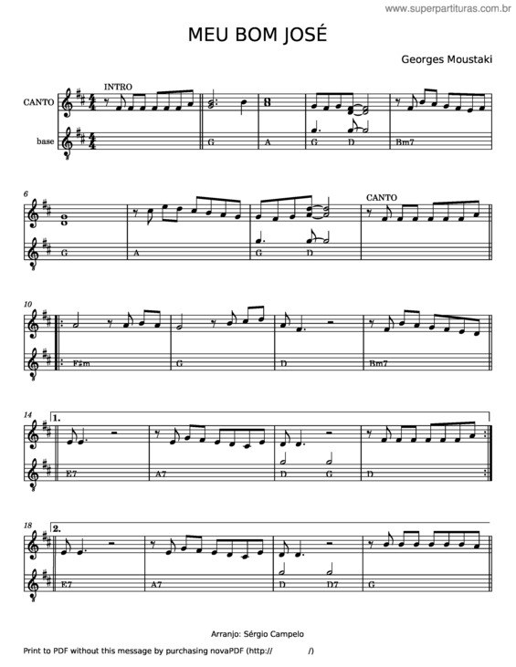 Partitura da música Meu Bom José – Georges Moustaki