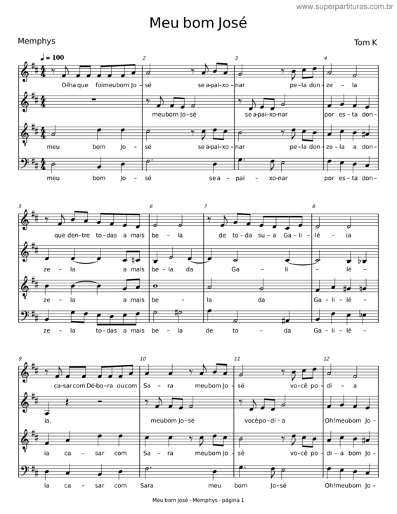 Partitura da música Meu Bom José – Tom K