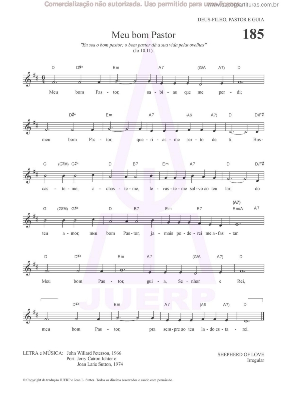 Partitura O Senhor Meu Pastor É