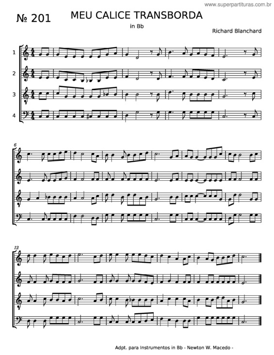 Partitura da música Meu Cálice Transborda – Richard Blanchard