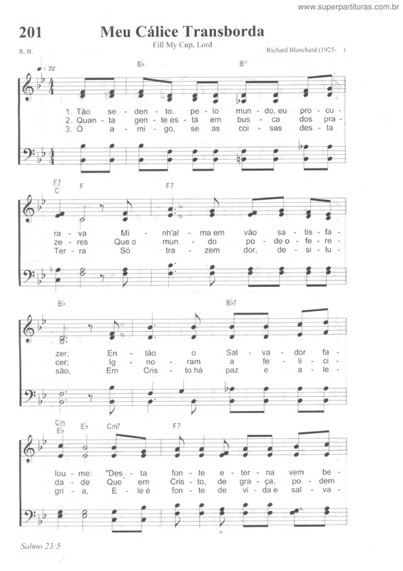 Partitura da música Meu Cálice Transborda