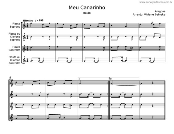 Partitura da música Meu Canarinho – Alagoas