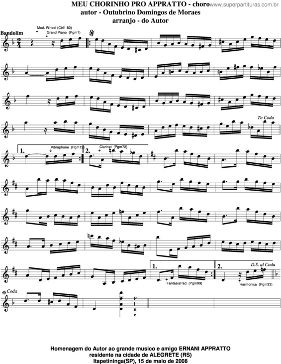 Partitura da música Meu Chorinho Pro Appratto v.3