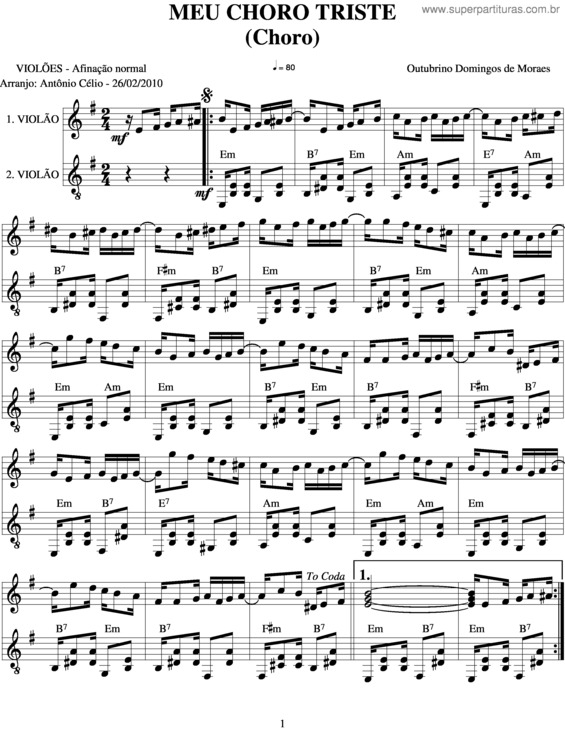 Partitura da música Meu Choro Triste v.3