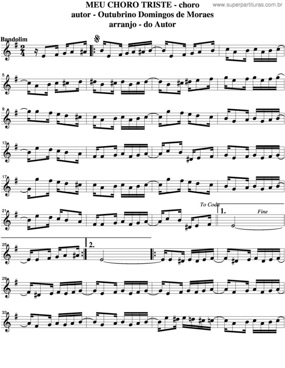 Partitura da música Meu Choro Triste