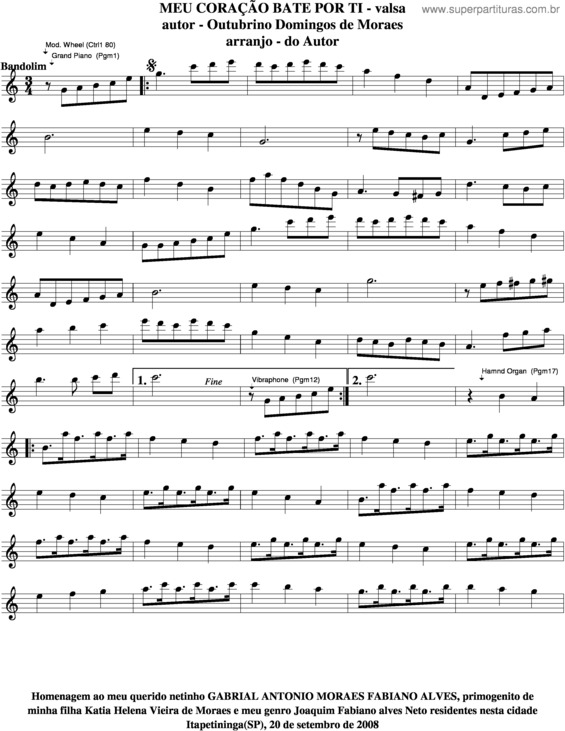 Partitura da música Meu Coração Bate Por Ti v.3