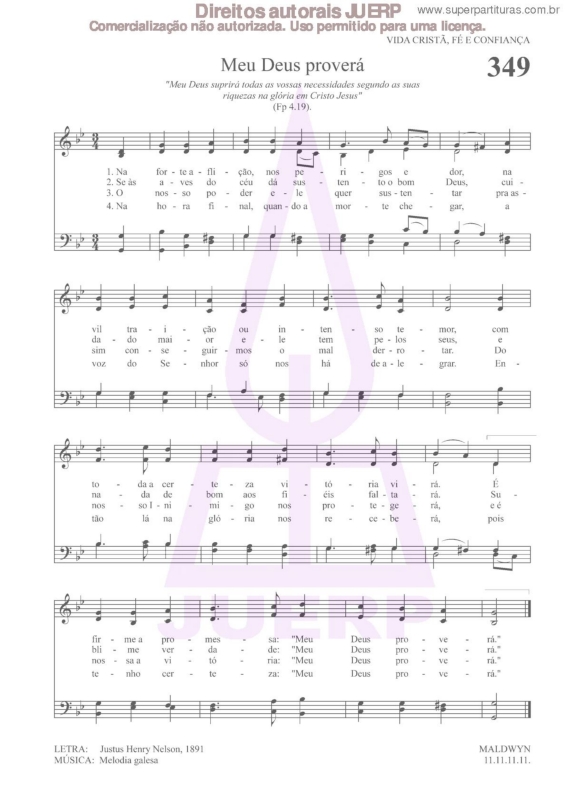 Partitura da música Meu Deus Proverá - 349 HCC v.2