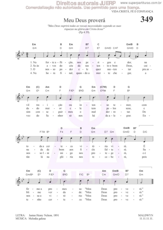 Partitura da música Meu Deus Proverá - 349 HCC