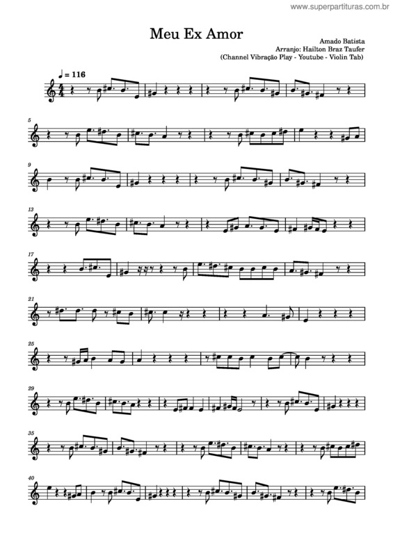 Partitura da música Meu Ex Amor – Amado Batista