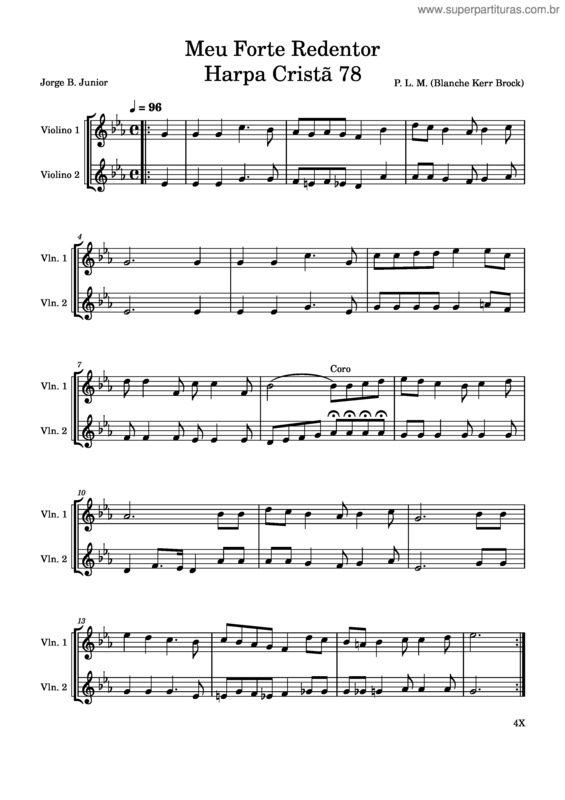 Partitura da música Meu Forte Redentor Harpa Cristã 78