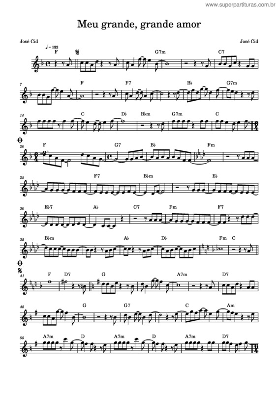 Partitura da música Meu Grande Grande Amor – José Cid