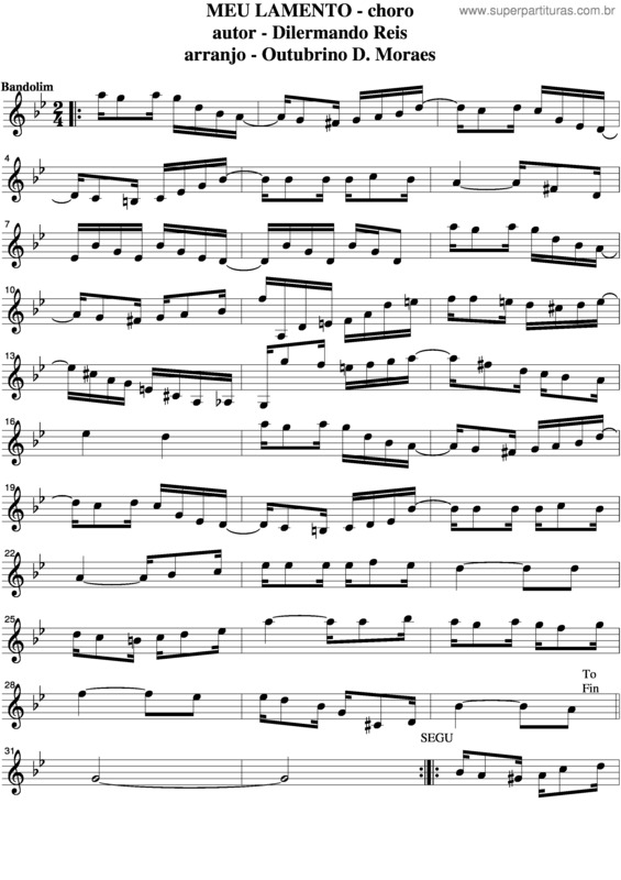 Partitura da música Meu Lamento