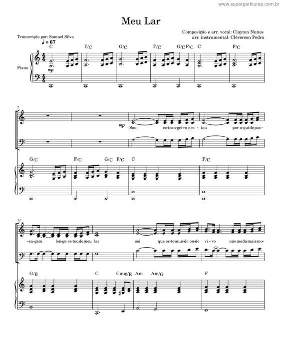 Partitura da música Meu Lar – Clayton Nunes