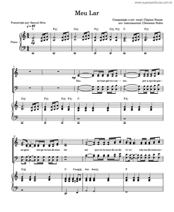 Partitura da música Meu Lar – Prisma Brasil