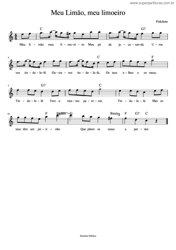 Partitura da música Meu Limão, Meu Limoeiro v.3