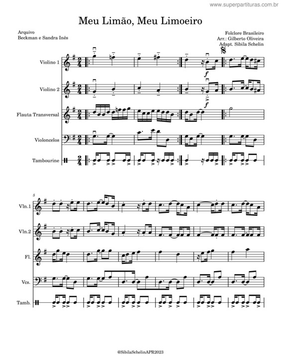 Partitura da música Meu Limão Meu Limoeiro Folclore Brasileiro