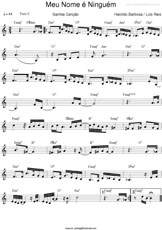 Partitura da música Meu Nome é Ninguém