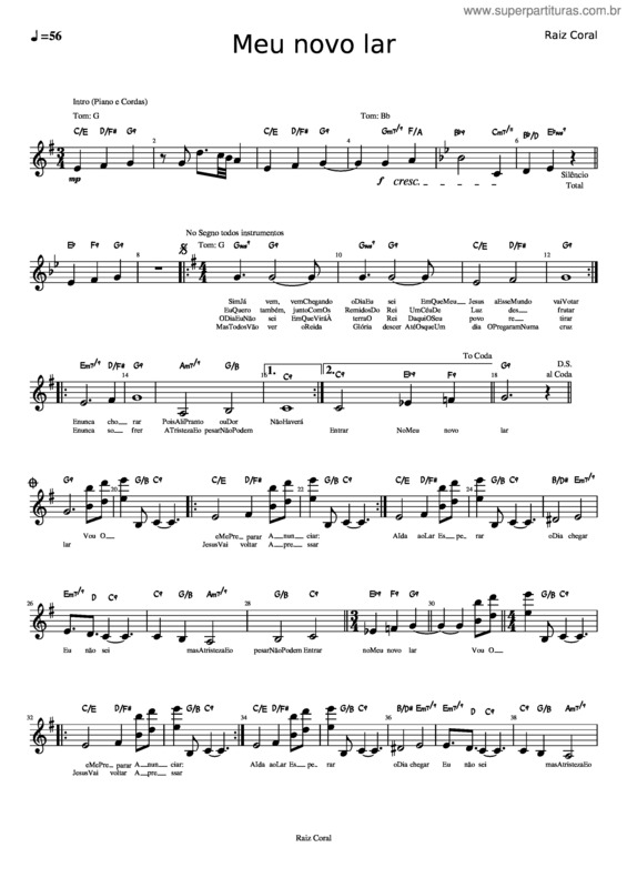Partitura da música Meu Novo Lar – Raiz Coral