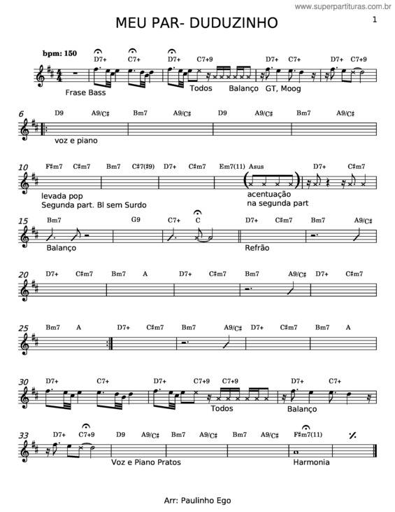 Partitura da música Meu Par – Mc Duduzinho