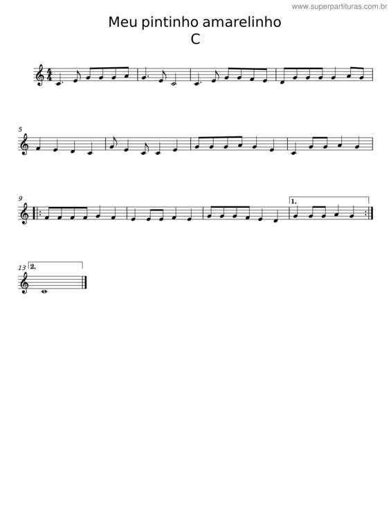Partitura da música Meu Pintinho Amarelinho