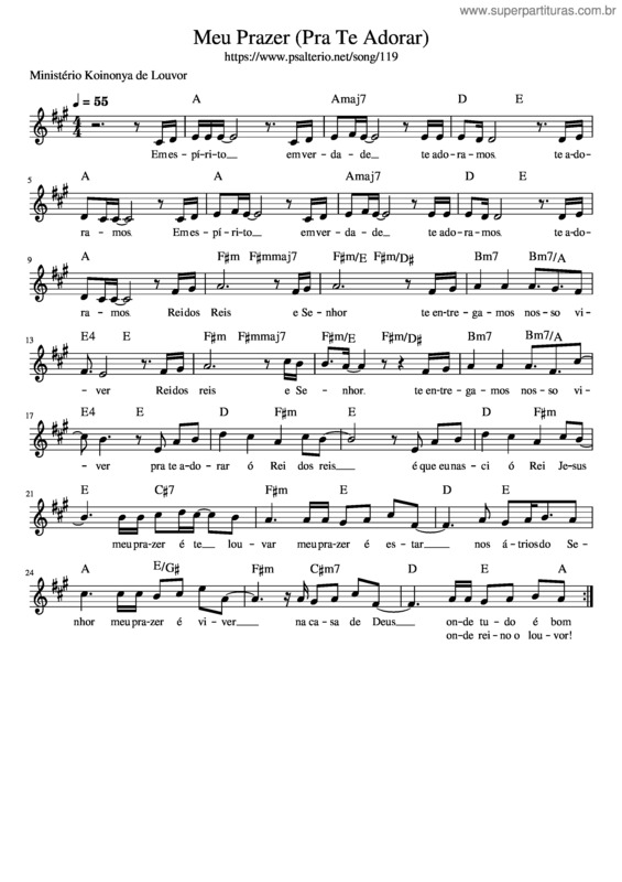 Partitura da música Meu Prazer – Pra Te Adorar