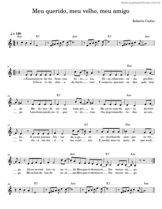 Partitura da música Meu Querido Meu Velho Meu Amigo – Roberto Carlos