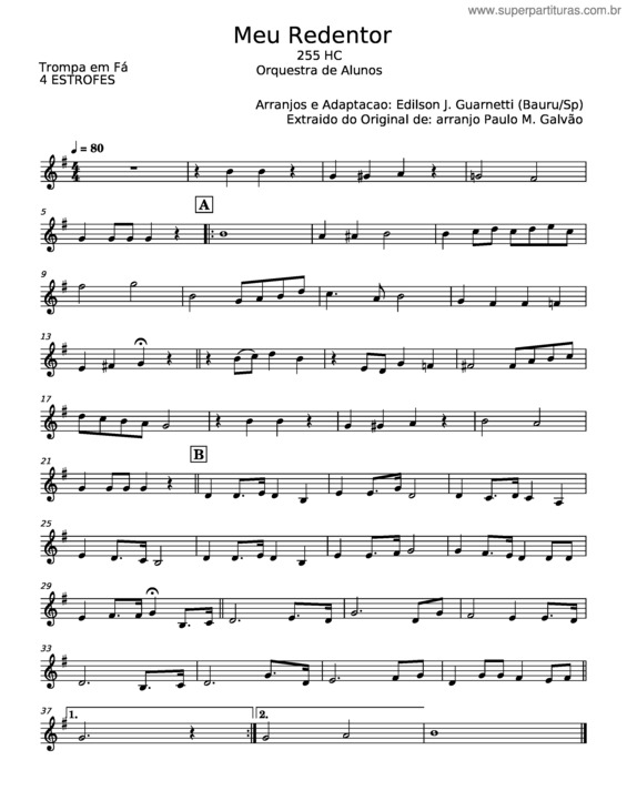 Partitura da música Meu Redentor – Paulo M Galvão