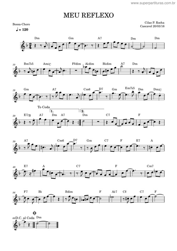 Partitura da música Meu Reflexo-Bossa-Choro-Cilas P. Rocha v.2