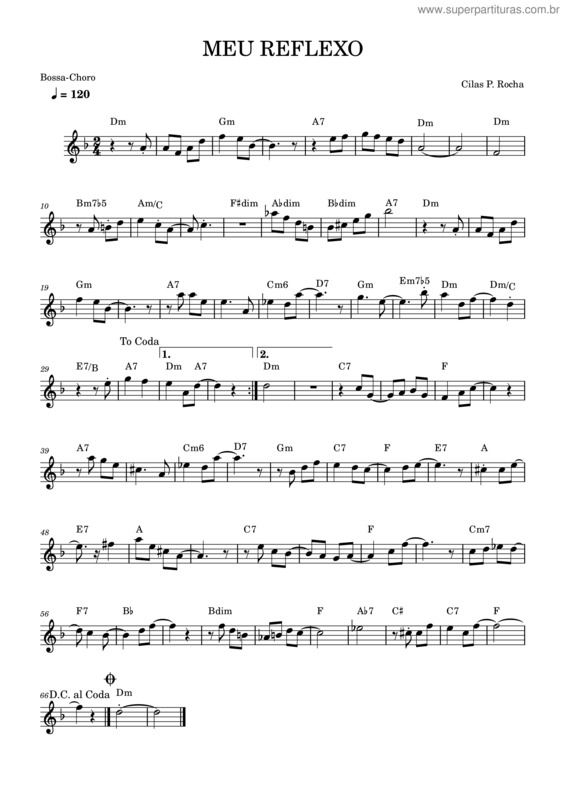 Partitura da música Meu Reflexo-Bossa-Choro-Cilas P. Rocha