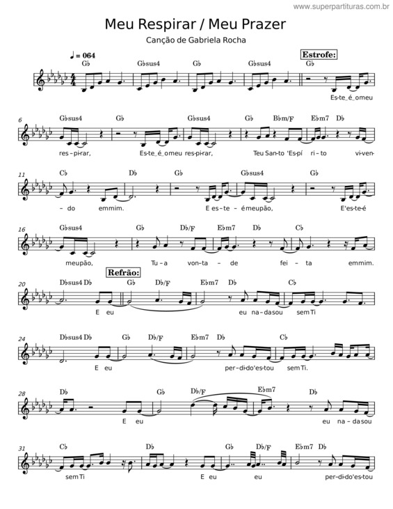 Partitura da música Meu Respirar – Gabriela Rocha